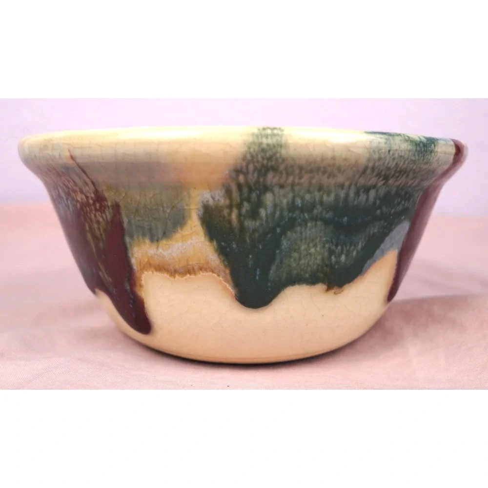 D. K. Clay Hand Thrown Glazed Art Pottery Bowl 1996 paint splatter Multicolor NC